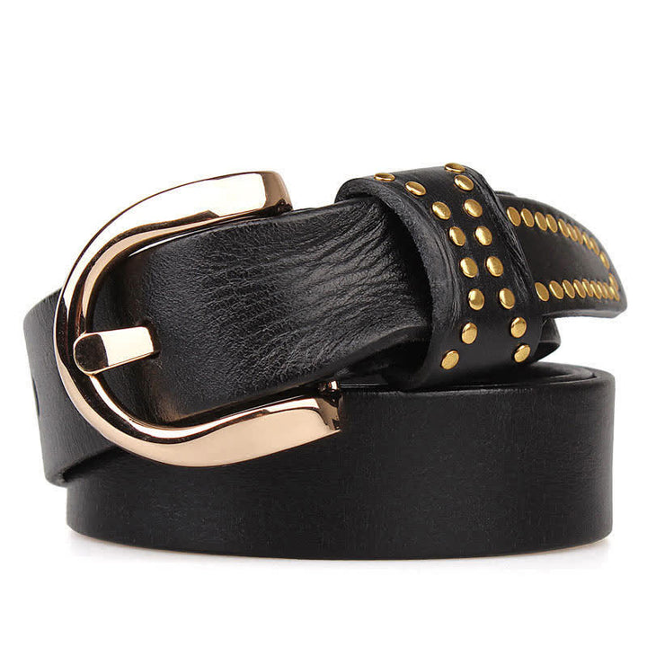 Metal Studded Rock Heavy Duty Rivets Leather Belt - Black - 44 - image 6