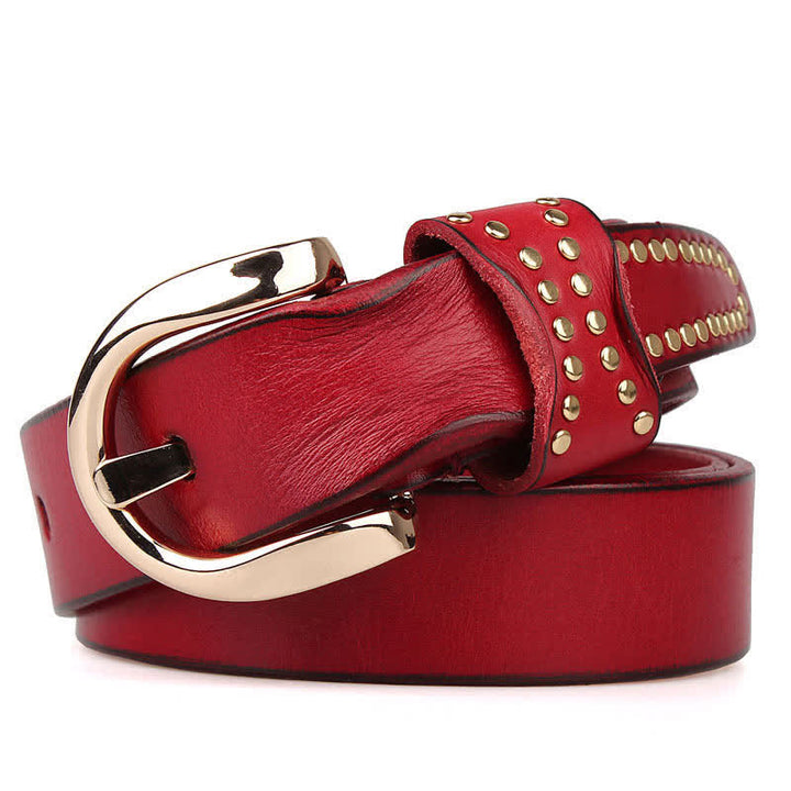 Metal Studded Rock Heavy Duty Rivets Leather Belt - Red - 44 - image 11