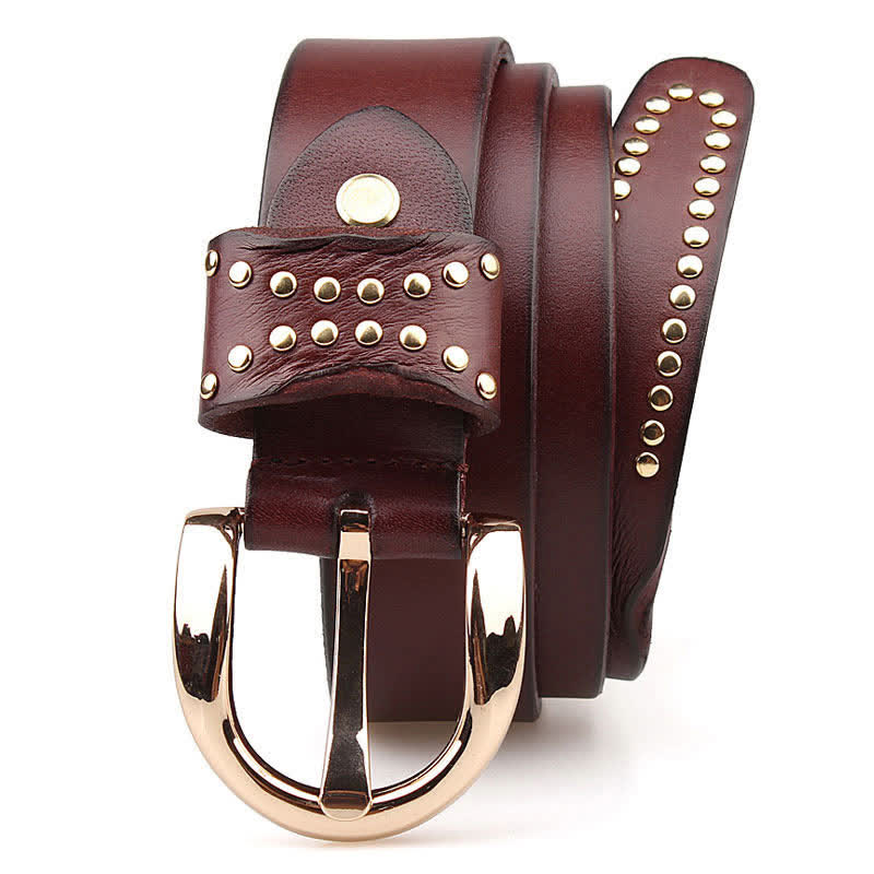 Metal Studded Rock Heavy Duty Rivets Leather Belt - image 1