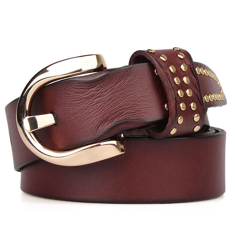 Metal Studded Rock Heavy Duty Rivets Leather Belt - Brown - 44 - image 0