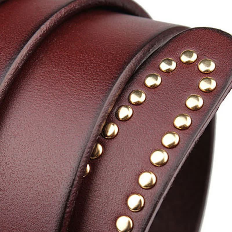 Metal Studded Rock Heavy Duty Rivets Leather Belt - image 5