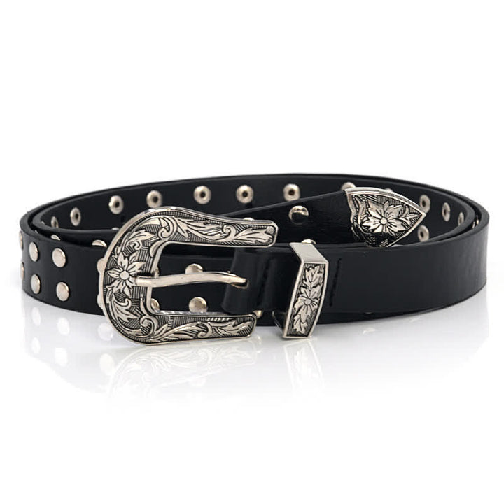 Women's Double Row Studded Rivets PU Leather Belt - image 5