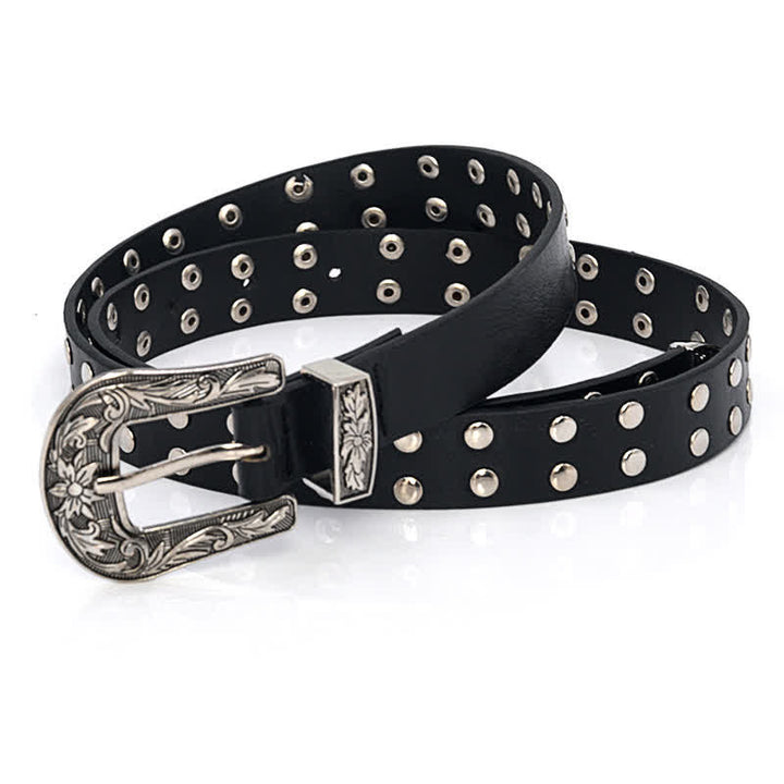 Women's Double Row Studded Rivets PU Leather Belt - image 3