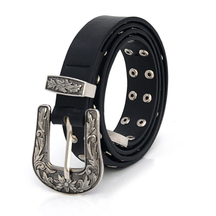 Women's Double Row Studded Rivets PU Leather Belt - image 2