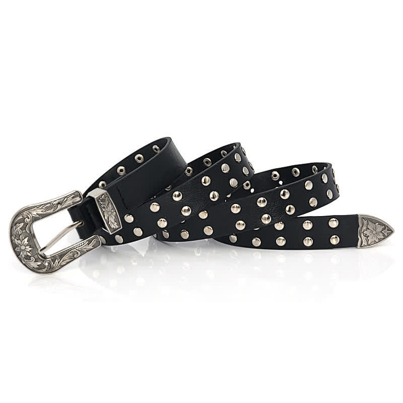 Women's Double Row Studded Rivets PU Leather Belt - image 4