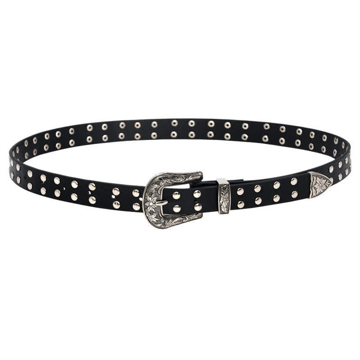 Women's Double Row Studded Rivets PU Leather Belt - image 6