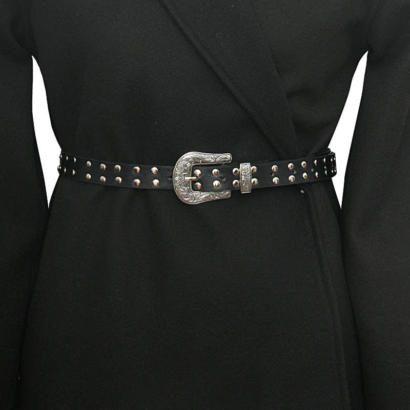 Women's Double Row Studded Rivets PU Leather Belt - image 1