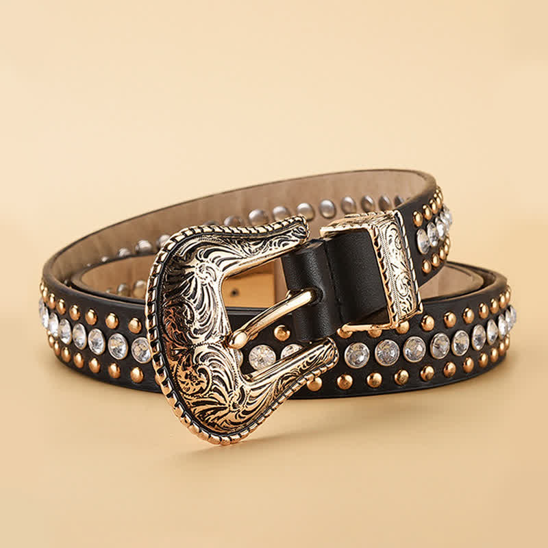 Women's Fashion Luxury Rhinestone Rivets Leather Belt - image 1