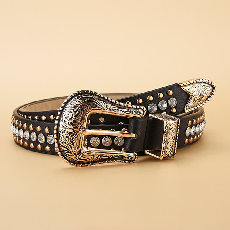 Women's Fashion Luxury Rhinestone Rivets Leather Belt - image 3