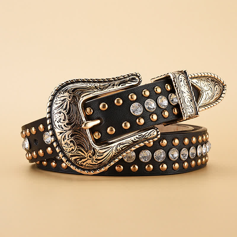 Women's Fashion Luxury Rhinestone Rivets Leather Belt - image 4