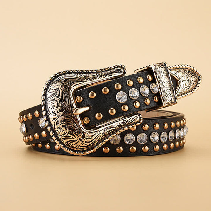 Women's Fashion Luxury Rhinestone Rivets Leather Belt - image 4