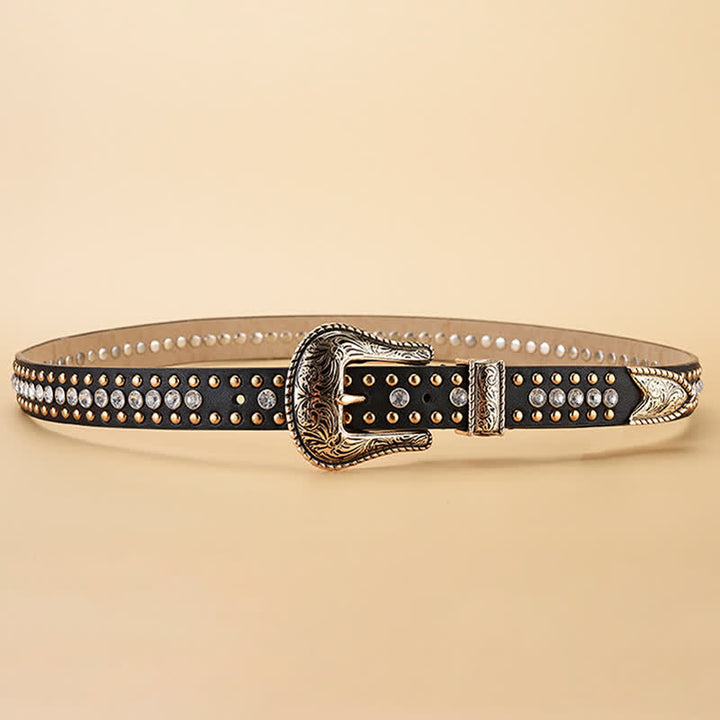 Women's Fashion Luxury Rhinestone Rivets Leather Belt