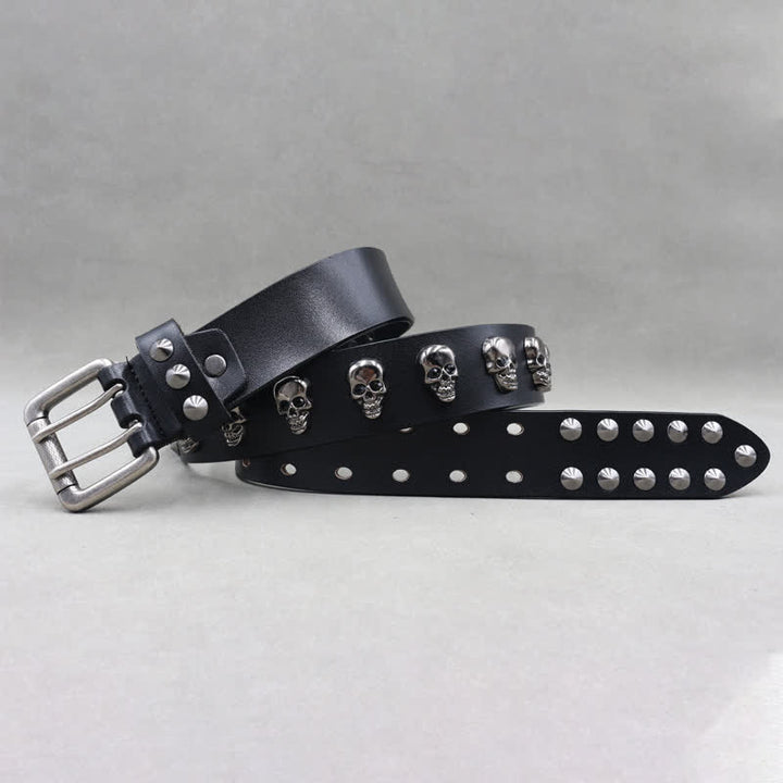 Hip Hop Skull Rivets Double Pin Leather Belt - image 2