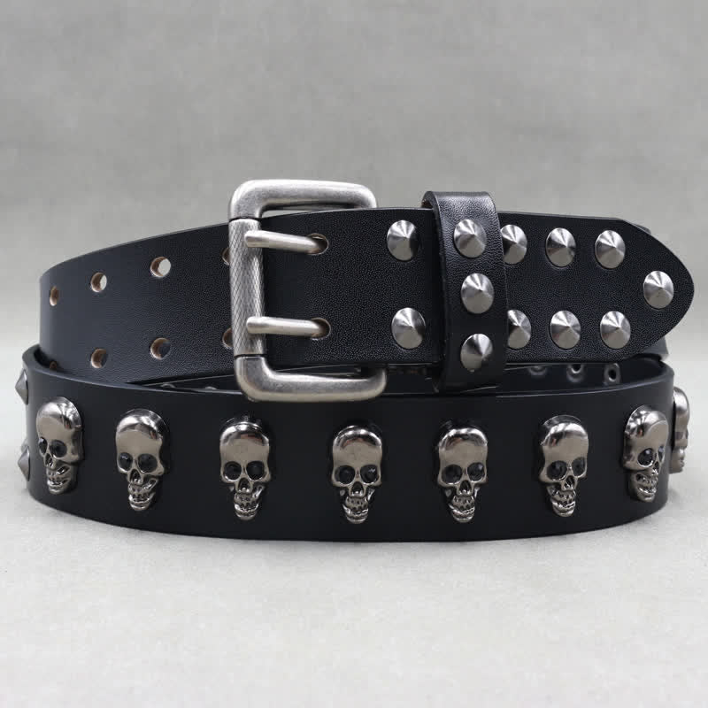Hip Hop Skull Rivets Double Pin Leather Belt - image 1