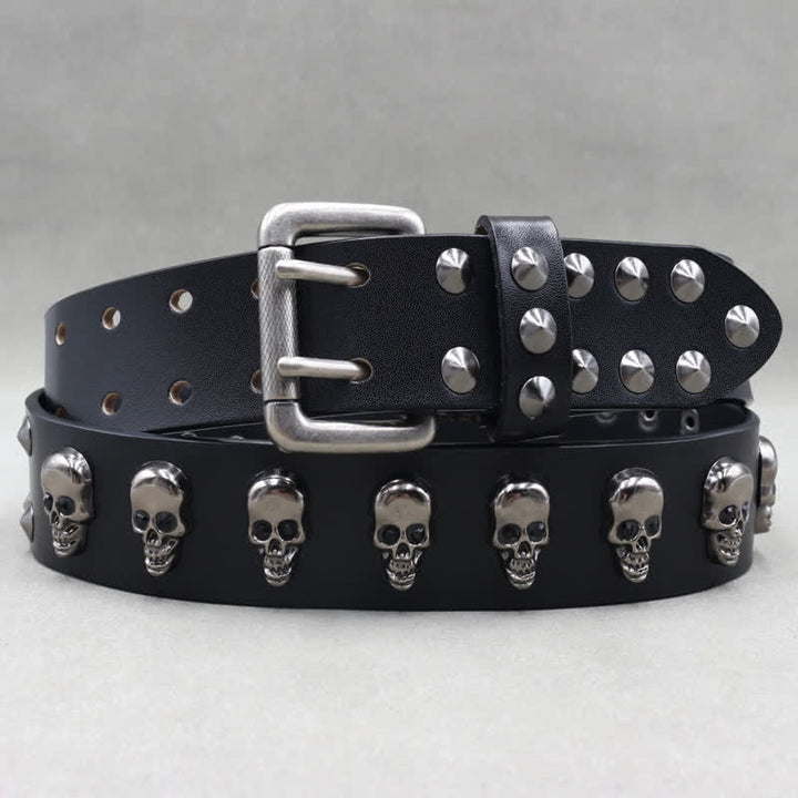 Hip Hop Skull Rivets Double Pin Leather Belt - image 1