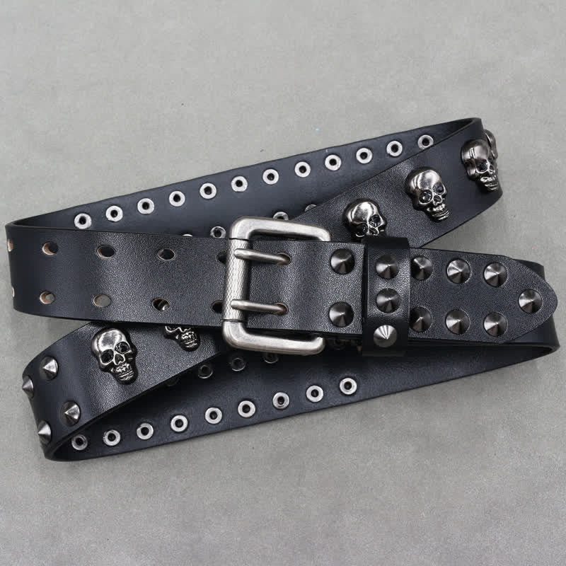 Hip Hop Skull Rivets Double Pin Leather Belt - image 3