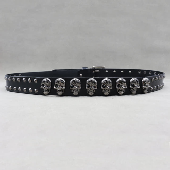 Biker Casual Skulls Rivets Double Pin Leather Belt - image 5