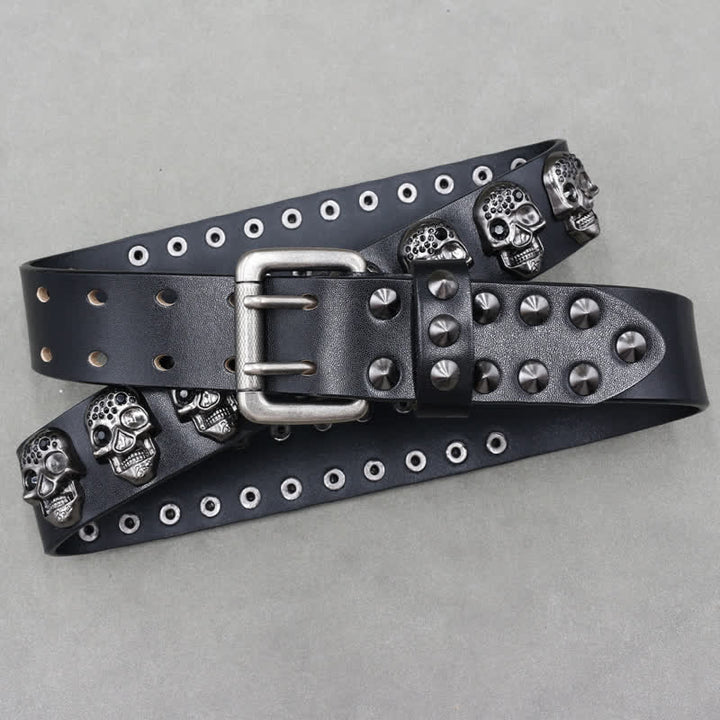 Biker Casual Skulls Rivets Double Pin Leather Belt - image 3
