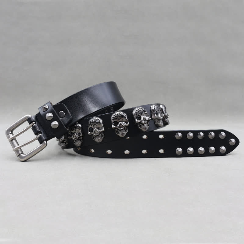 Biker Casual Skulls Rivets Double Pin Leather Belt - image 2