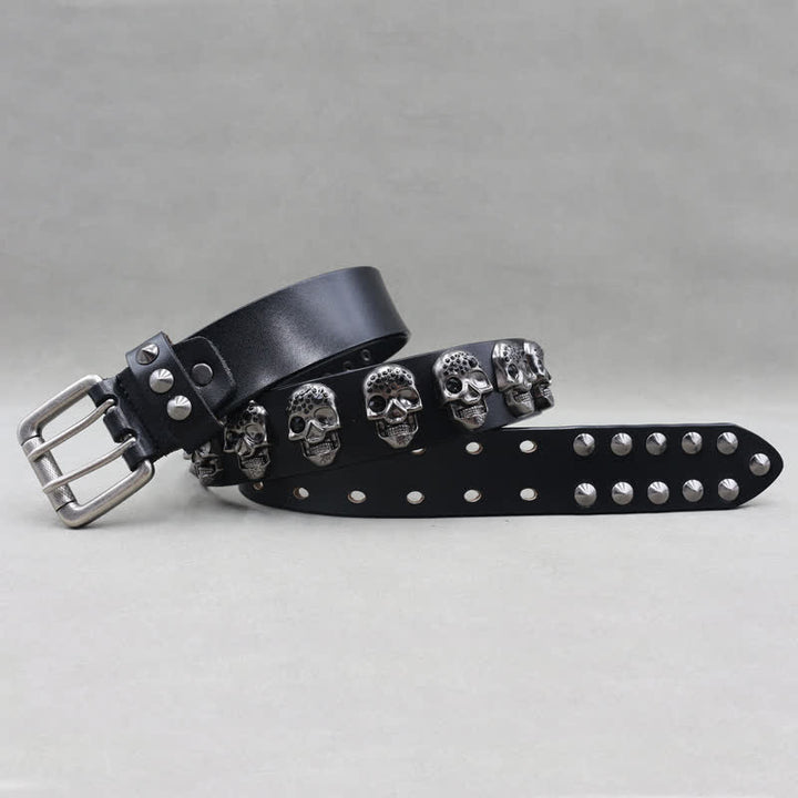 Biker Casual Skulls Rivets Double Pin Leather Belt - image 2