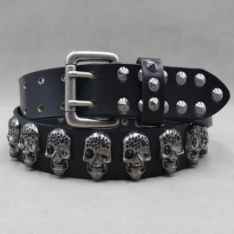 Biker Casual Skulls Rivets Double Pin Leather Belt - image 1