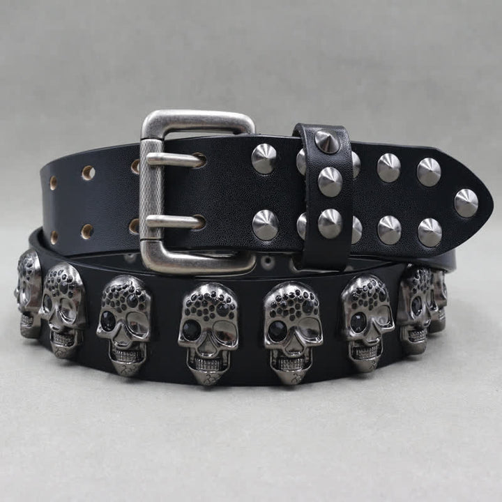 Biker Casual Skulls Rivets Double Pin Leather Belt - image 1