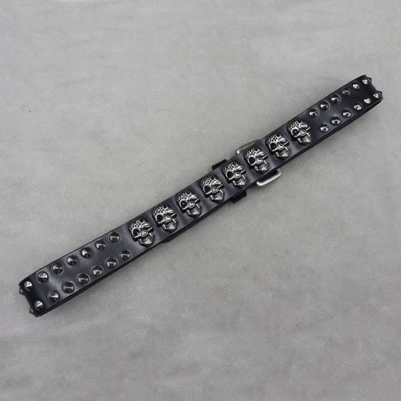 Biker Casual Skulls Rivets Double Pin Leather Belt - image 7