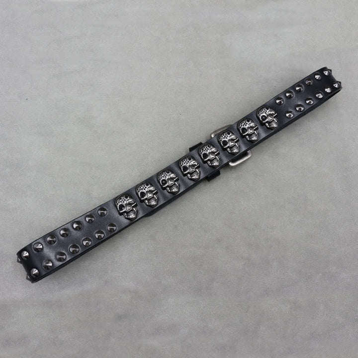 Biker Casual Skulls Rivets Double Pin Leather Belt - image 7
