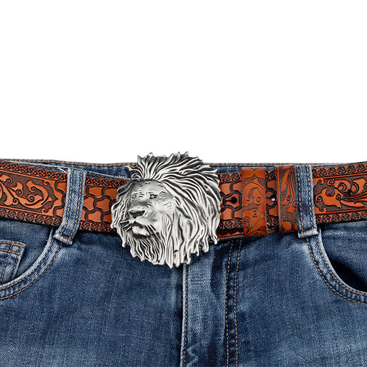 Lion Head Embossed Office Wear Leather Belt - image 1