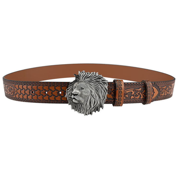 Lion Head Embossed Office Wear Leather Belt - image 2