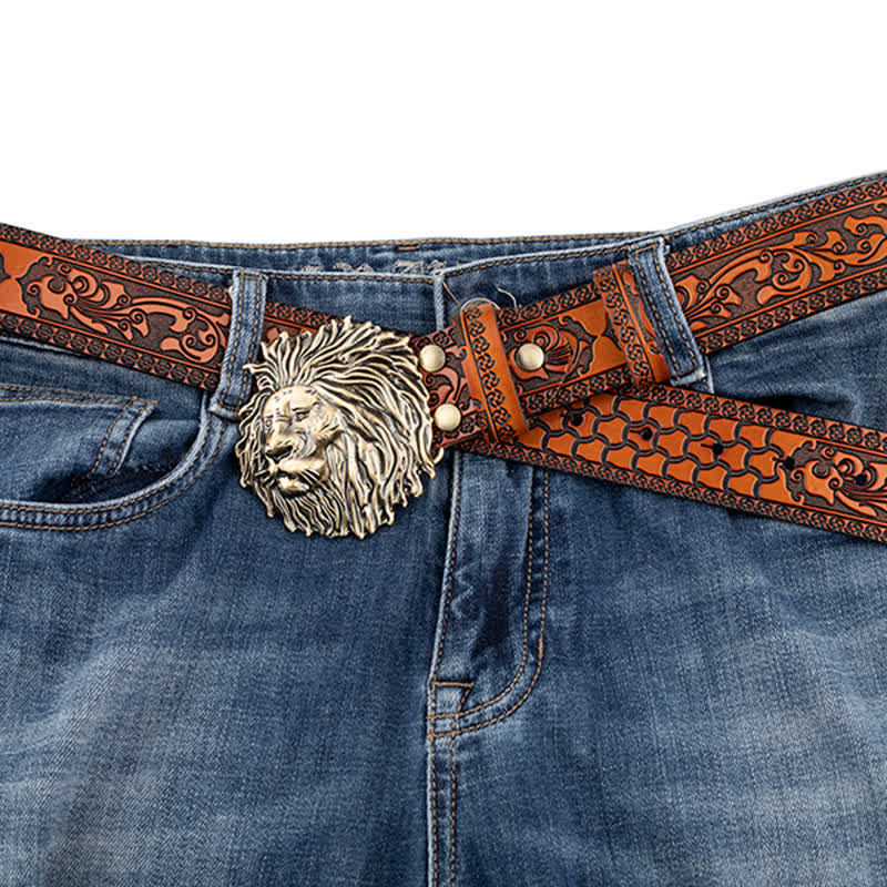 Lion Head Embossed Office Wear Leather Belt - image 7