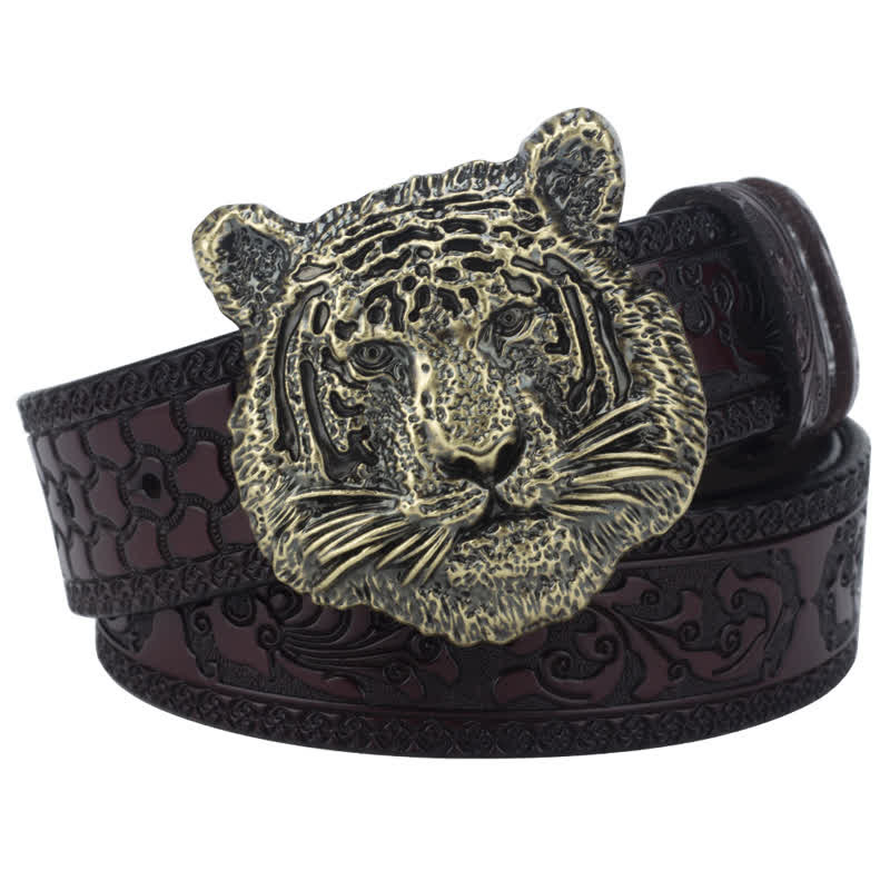 Toger Head Jeans Decorative Western Leather Belt - Coffee / Bronze - 46 - image 7
