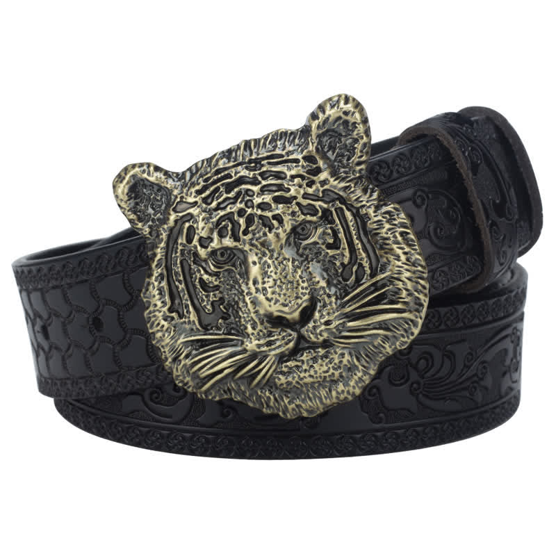 Toger Head Jeans Decorative Western Leather Belt - Black / Bronze - 46 - image 0