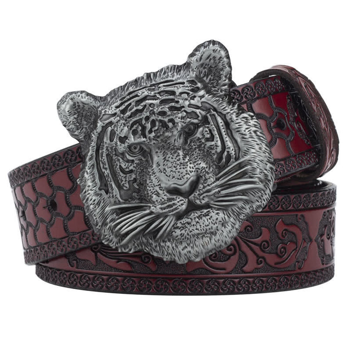 Toger Head Jeans Decorative Western Leather Belt - Brown / Silver - 46 - image 10