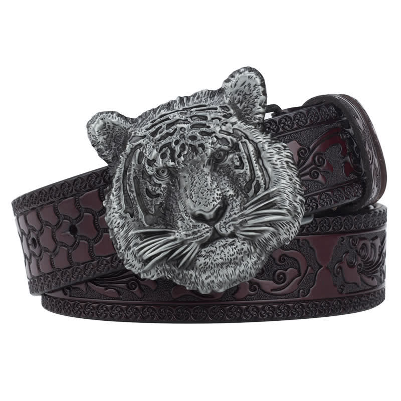 Toger Head Jeans Decorative Western Leather Belt - Coffee / Silver - 46 - image 8