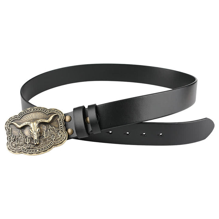 Rodeo Bronze Longhorn Bull Head Leather Belt - image 6