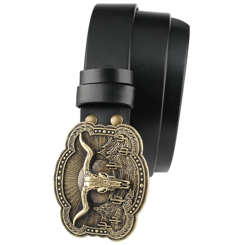 Rodeo Bronze Longhorn Bull Head Leather Belt - image 3
