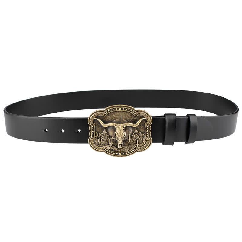 Rodeo Bronze Longhorn Bull Head Leather Belt - image 4