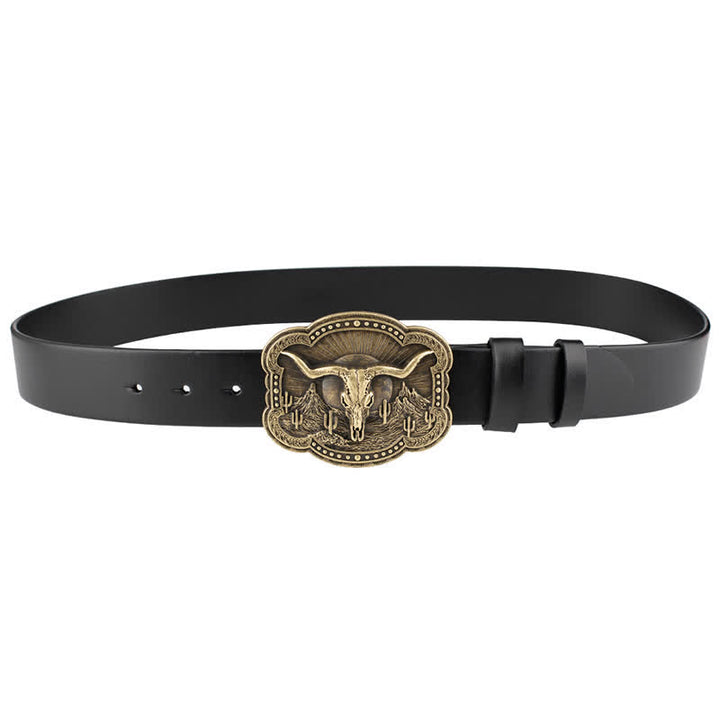 Rodeo Bronze Longhorn Bull Head Leather Belt - image 4