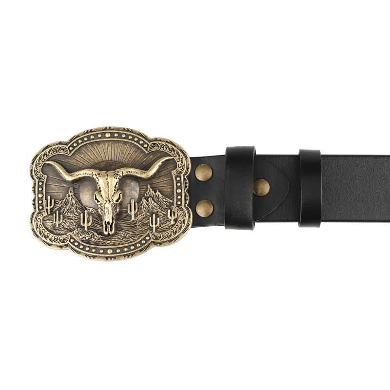 Rodeo Bronze Longhorn Bull Head Leather Belt - image 7