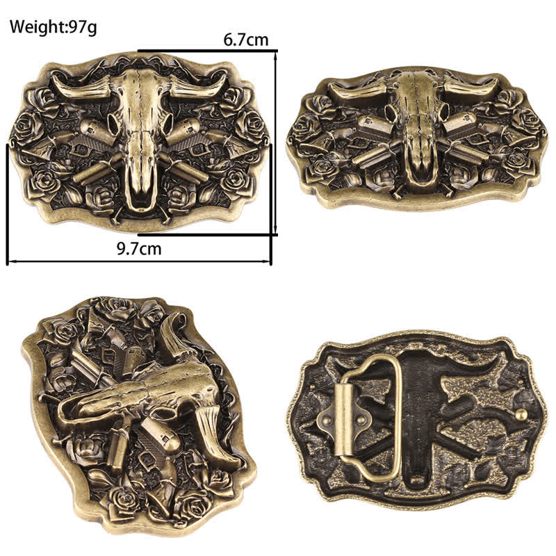 Rodeo Bronze Longhorn Bull Head Leather Belt - image 1