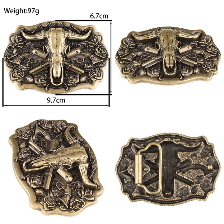Rodeo Bronze Longhorn Bull Head Leather Belt - image 1
