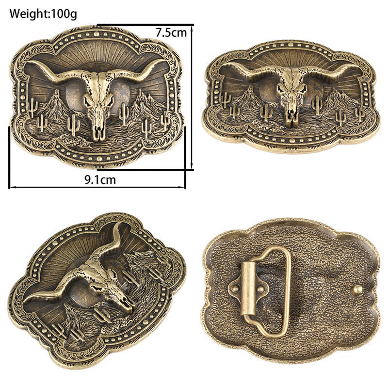 Rodeo Bronze Longhorn Bull Head Leather Belt - image 8