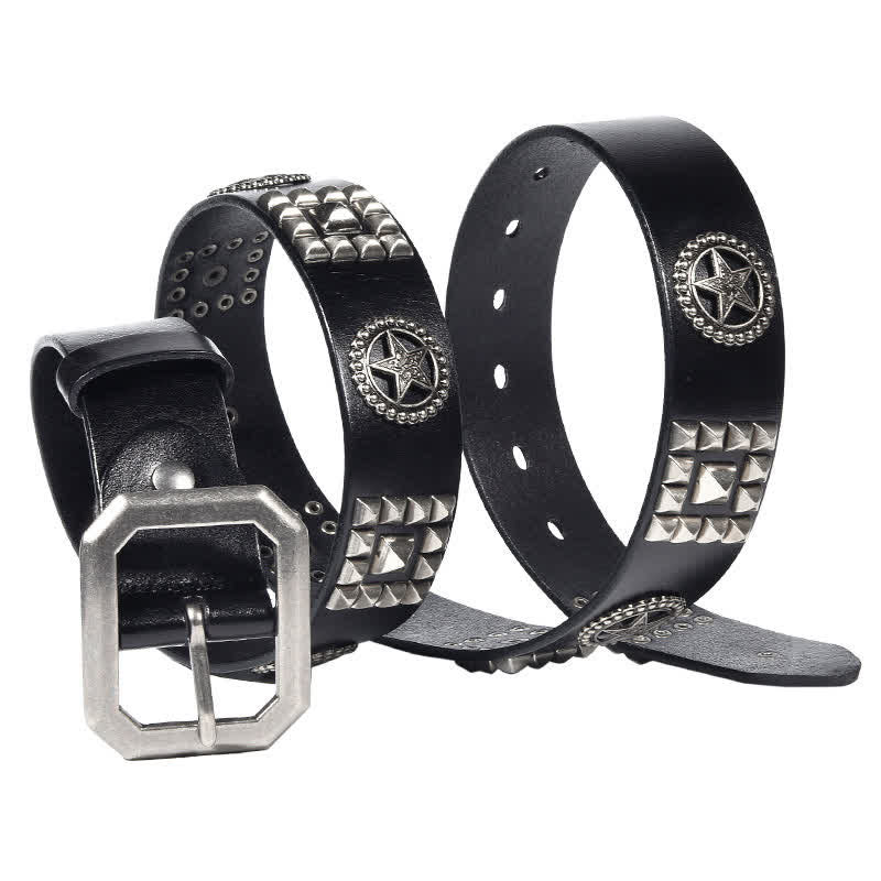 Metal Star Rivet Studded Punk Biker Leather Belt - image 7