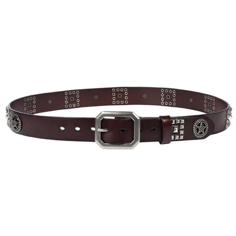 Metal Star Rivet Studded Punk Biker Leather Belt - image 3
