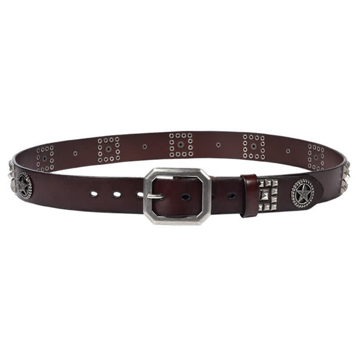 Metal Star Rivet Studded Punk Biker Leather Belt - image 3