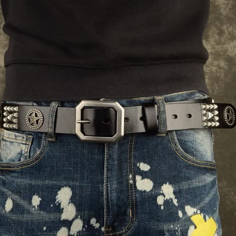 Metal Star Rivet Studded Punk Biker Leather Belt - image 6