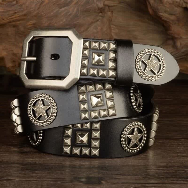Metal Star Rivet Studded Punk Biker Leather Belt - image 5