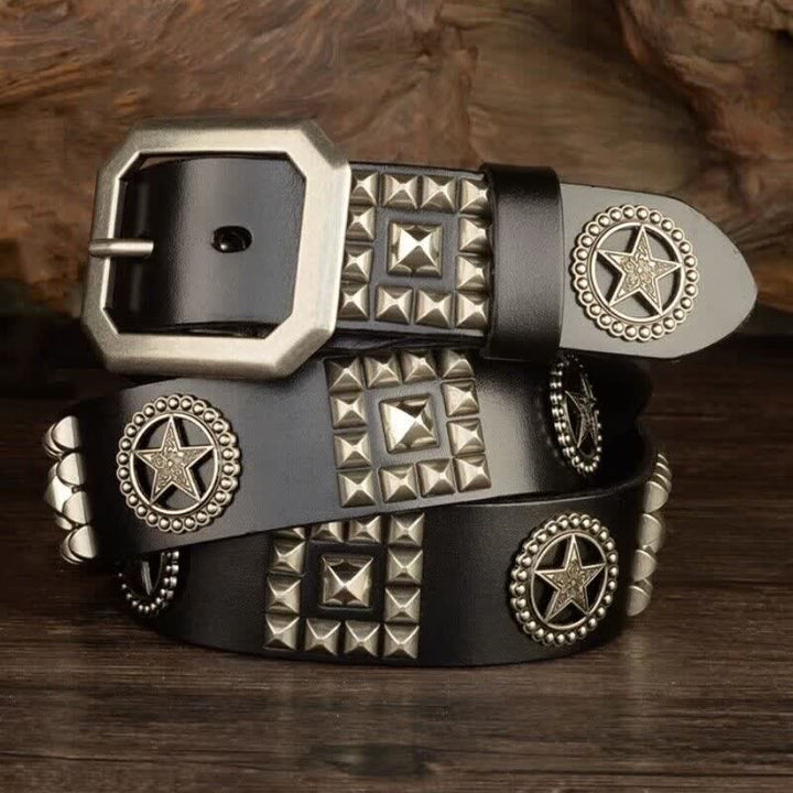 Metal Star Rivet Studded Punk Biker Leather Belt - image 5