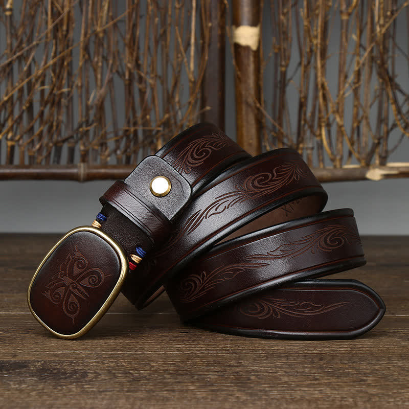 Butterfly Print Luxury Thick Retro Leather Belt - image 5